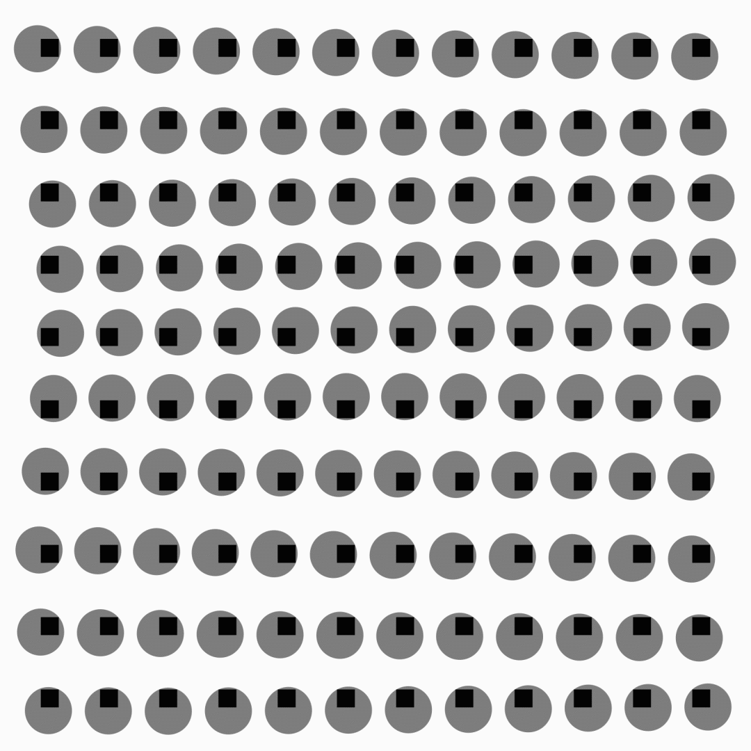Staggered Circles around Squares - Animated GIF - Two Dimensional Motion Experiments - By Graphic Design Nick Barry